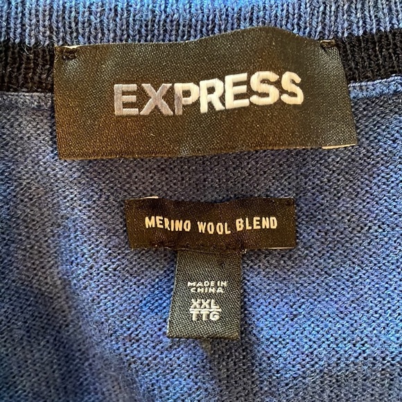 Express Men Wool Blend Sweater SZ XXL V-Neck Blue Soft and Stretchy - Picture 11 of 15